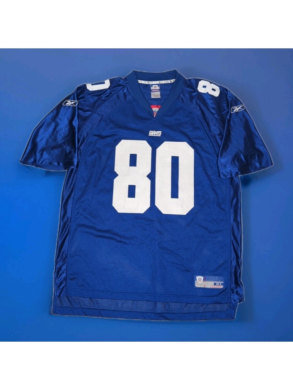 VTG Reebok NFL Equipment New York Giants Jeremy Shockey Jersey Men’s XL 80 Blue